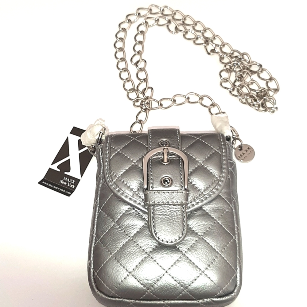 MAXX NEW YORK SILVER METALLIC LEATHER CROSSBODY BAG